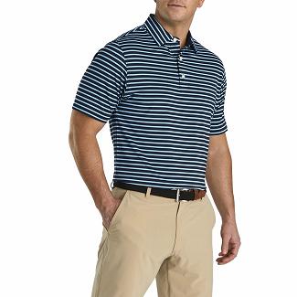 Men's Footjoy Lisle Golf Shirts Navy/Light Blue NZ-260871